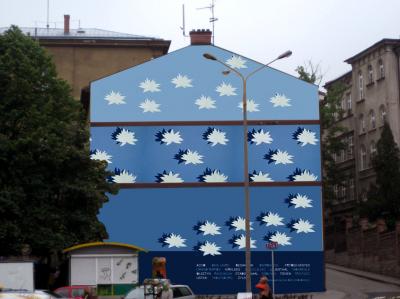 Joanna Stańko, projekt Prze/mieszczanie malarstwa, mural na ścianie kamienicy przy ul. Sikorskiego 10 w Bielsku - Bialej, 2008