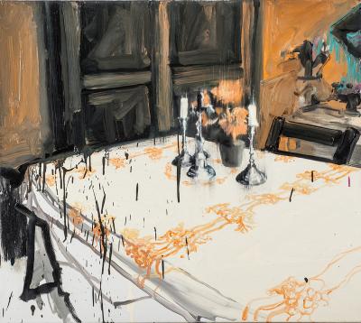 Robert Bubel, Rysunek na ceracie, 2014, olej na płótnie, 80 x 90 cm
