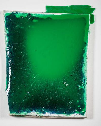 Bez tytułu (splash), 2014, olej, żywica epoksydowa, pigment na płótnie, 69 x 54 x 7