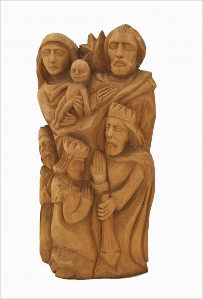 Józef Hulka „Adoracja Trzech Króli”, 1975, drewno, wys. 36 cm 