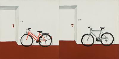 Wilhelm Sasnal, Rower damski, Rower męski, 1999, 2 x 70 x 70 cm, Grand Prix 34. Biennale Malarstwa Bielska Jesień 1999