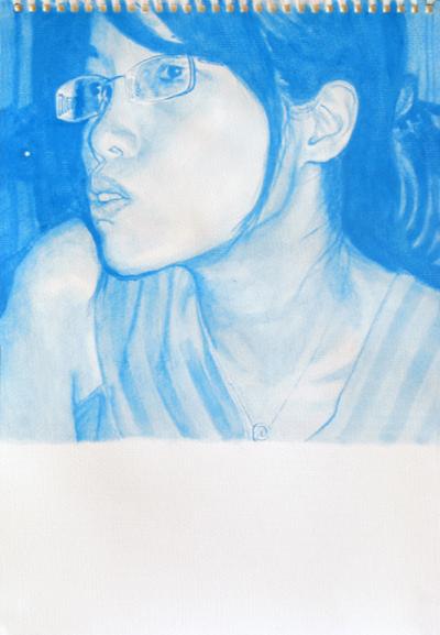 Tomasz Kaniowski, Blue Ping, 2009, gwasz, papier, 38x26,3 cm