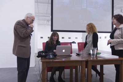 Spotkanie promujące album ANDRZEJ BATURO - 50 LAT Z FOTOGRAFIĄ, od lewej Andrzej Baturo, Inez Baturo, Justyna Łabądź, Agata Smalcerz, 22 października 2015