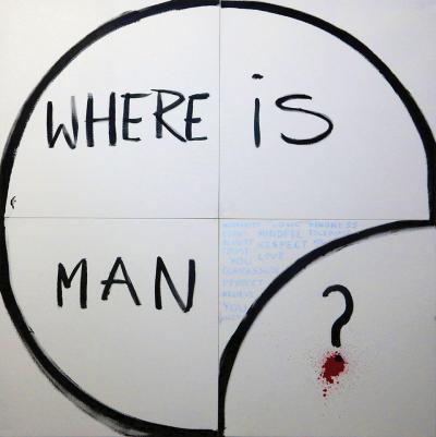 Carolina Khouri, Gdzie jest człowiek?, 2016, olej na płótnie, 4 x 100 x 100 cm
