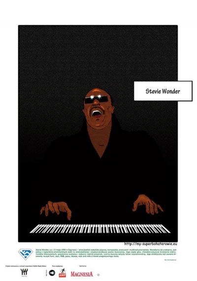 Michał Bałdyga, muzyk Stevie Wonder, plakat z serii „Wszyscy jesteśmy superbohaterami”