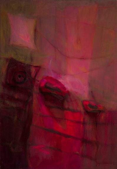 Jagoda Adamus, Obraz różowy z cyklu Androgynie, 2007, olej płótno, 100 x 70 cm
