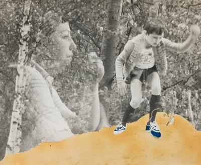 Jacek Malicki, Kobieta i chłopak, 1978, akryl na żelatyno-srebrowo-bromowej odbitce na papierze, z dwukrotnie naświetlonej klatki negatywu 6 x 6 cm, 47 x 58,2 cm
