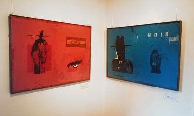 Fragmenty wystawy The Ten of Arts, Galeria The Montage, Londyn. Obrazy Rafała Bojdysa: Revolution i Sokól maltański, fot. Lucyna Wylon