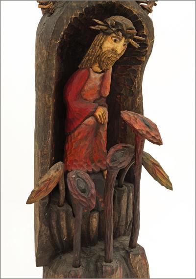 Antoni Toborowicz, „Chrystus frasobliwy”, 2008, rzeźba w drewnie, polichromia, wys. 123 cm, fragment,  fot. Krzysztof Morcinek