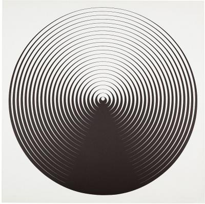 Getulio Alviani, Struttura circolare b/n st, 1964, litografia, papier, 69,8 x 69,8 cm,  Kolekcja Sztuki Galerii Bielskiej BWA