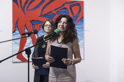 Grażyna Cybuska – kuratorka Biennale oraz Agata Smalcerz – dyrektor Galerii Bielskiej BWA