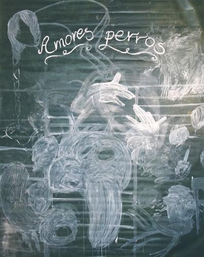 Amores perros, 2016, akryl i kreda na bilbordzie, 290 x 228 cm   
