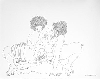 Jan Dobkowski, Z cyklu Na koniec wieku, 1999, rysunek ołówkiem na papierze czerpanym, 49 x 62 cm
