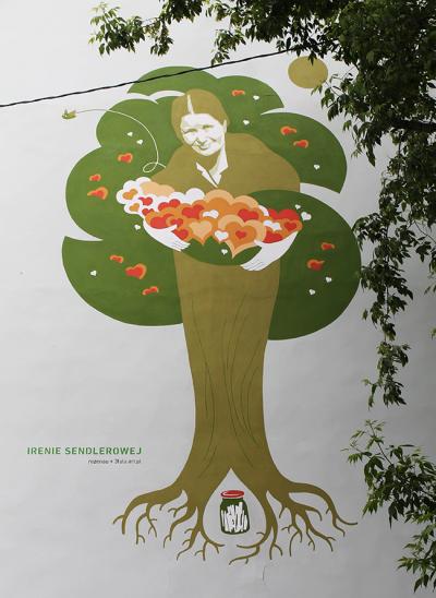 Mural Ireny Sendlerowej w Bielsku-Białej przy ul. Stojałowskiego, proj. Małgorzata Rozenau