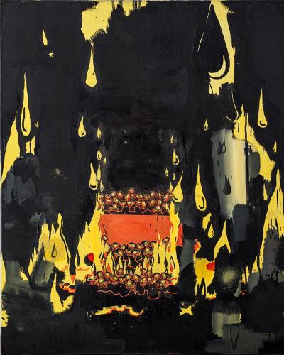 Tomasz Kręcicki, Brykiet, 2014, olej i papier na płótnie, 80 x 65 cm 