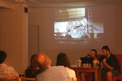 Spotkanie z artystami, rezydentami „Beyond Time 2013”, 5 lipca, na zdjęciu Izabela Ołdak – kuratorka i Awer