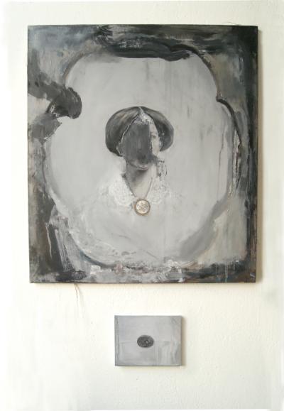 Bez tytułu 3 (dyptyk), 2017, olej na płótnie, 90 x 80, 18 x 24 cm 