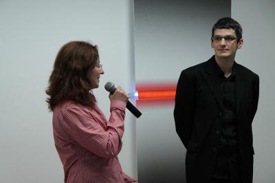 Wernisaż wystawy Tomasza Jędrzejki, dyrektor Galerii Bielskiej BWA Agata Smalcerz i Tomasz Jędrzejko, 15 maja 2010