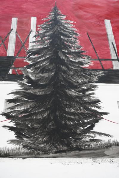 Maro Ota, Tress Loop/ Pętla drzew, akryl na papierze, 2013