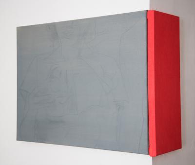 Po drugiej stronie lustra, z cyklu Histeria obrazu, 2016, akryl i olej na płótnie, farbowane płótno, 50 x 65, 20 x 50 cm 