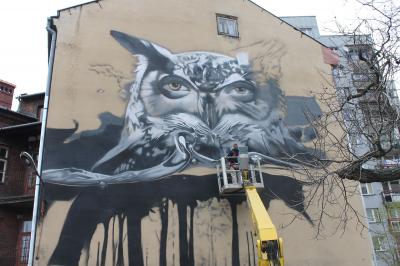 Realizacja muralu Turbosa, ul. Sempołowskiej 1, 16.11.2014_fot. J. Łabądź