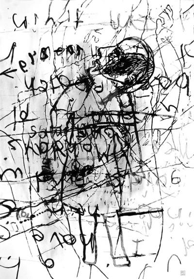 Magdalena Szczęśniak, „Autoportret jako Kaspar Hauser”, 2012, ołówek na papierze, 100 x 70 cm 