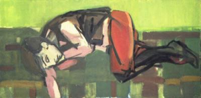 Mariusz Horeczy, Zmęczenie, 1987, akryl na płótnie, 84 x 169 cm