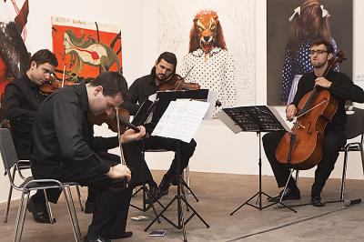 Koncert „Atom String Quartet”. Skład zespołu: Dawid Lubowicz, Mateusz Smoczyński, Michał Zaborski i Krzysztof Lenczowski