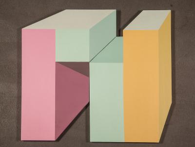 Karolina Balcer, Pastelowe bloki, 2015, akryl na sztywnym płótnie, 2 płótna razem – 100 x 110 cm (100 x 50, 100 x 60 cm)
