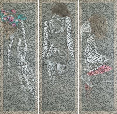Karina Czernek, „Parawan I –  Trzy Gracje”, 2015, 3 x 180 x 60 cm, front
